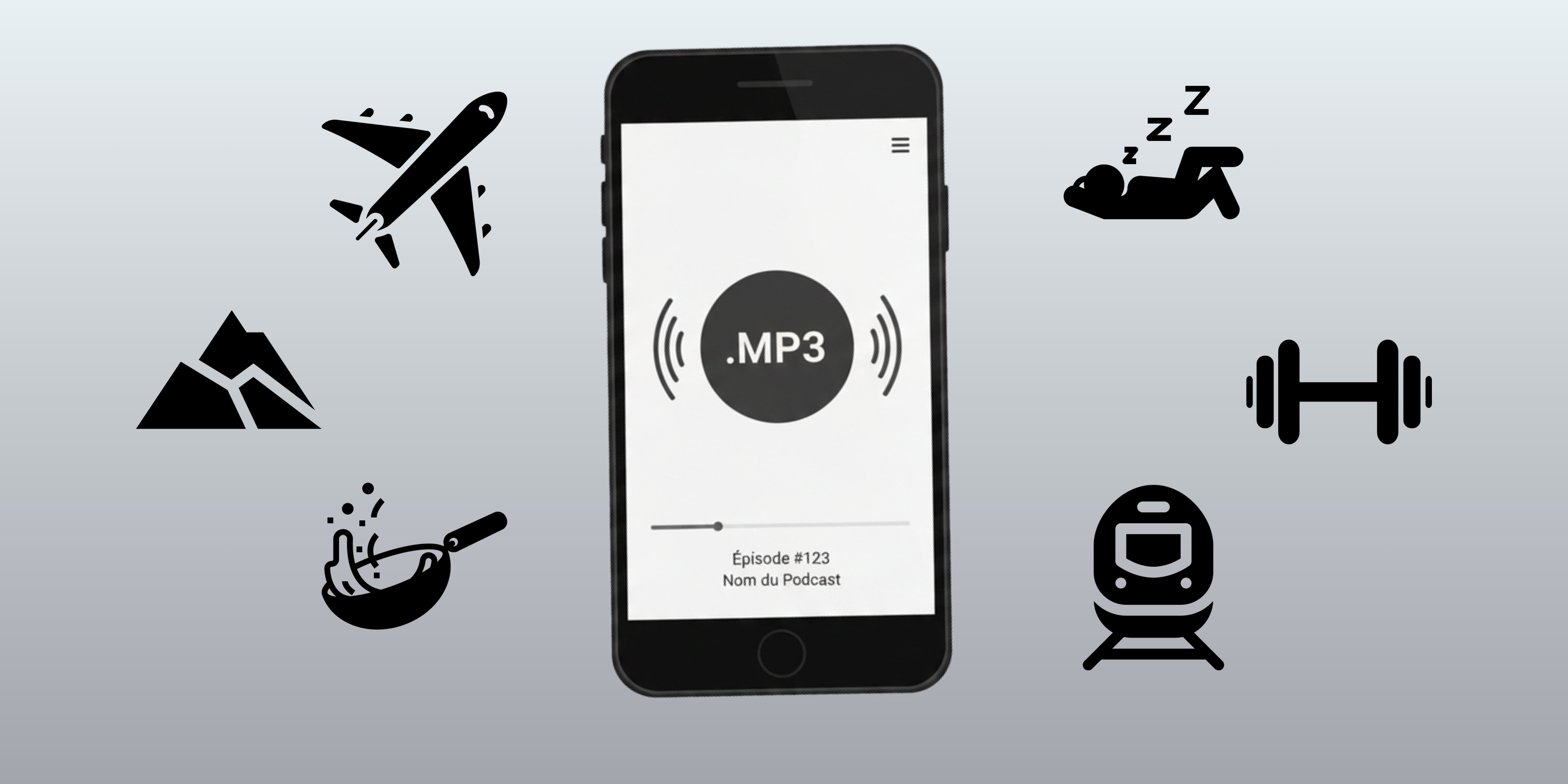 Smartphone with podcast interface and offline listening contexts